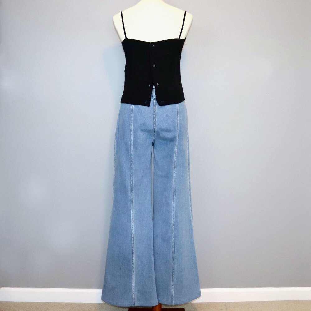 Chloe 6 / F 38 Denim Wide Flare Jeans Bell Bottom Button Fly Patch Pocket - Picture 7 of 15